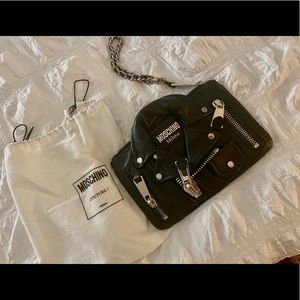 Moschino leather biker clutch